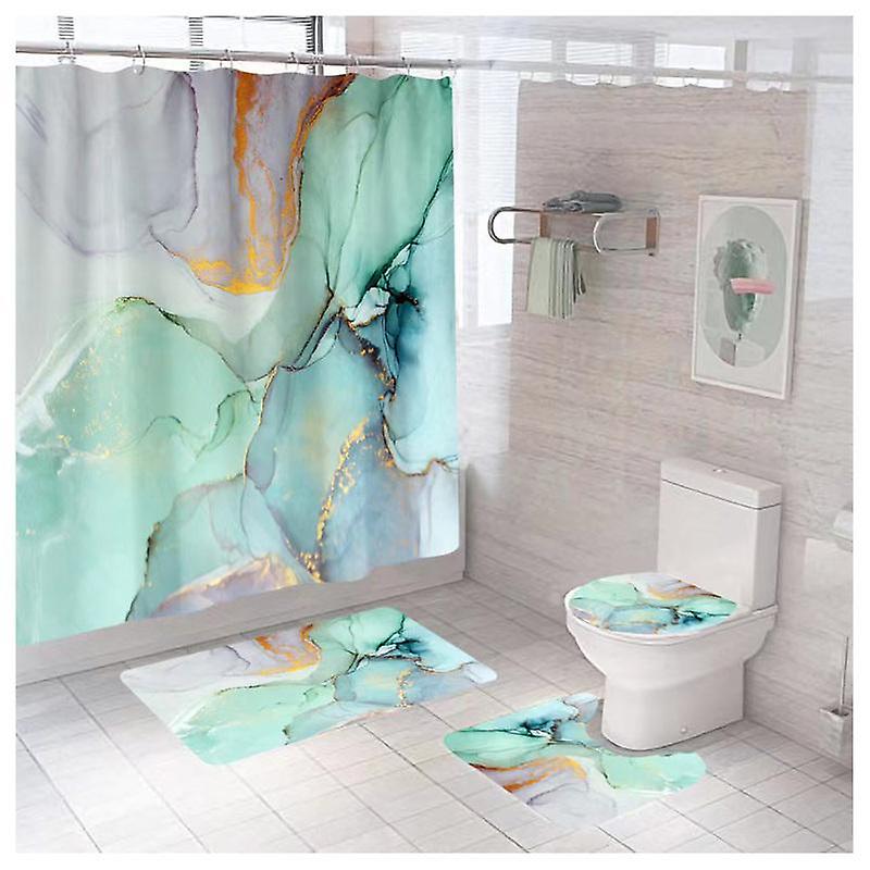 4-Piece Tribal Art Shower Curtain Set - Bright Orange, Turquoise & Teal Bathroom Decor With Rug & Mats