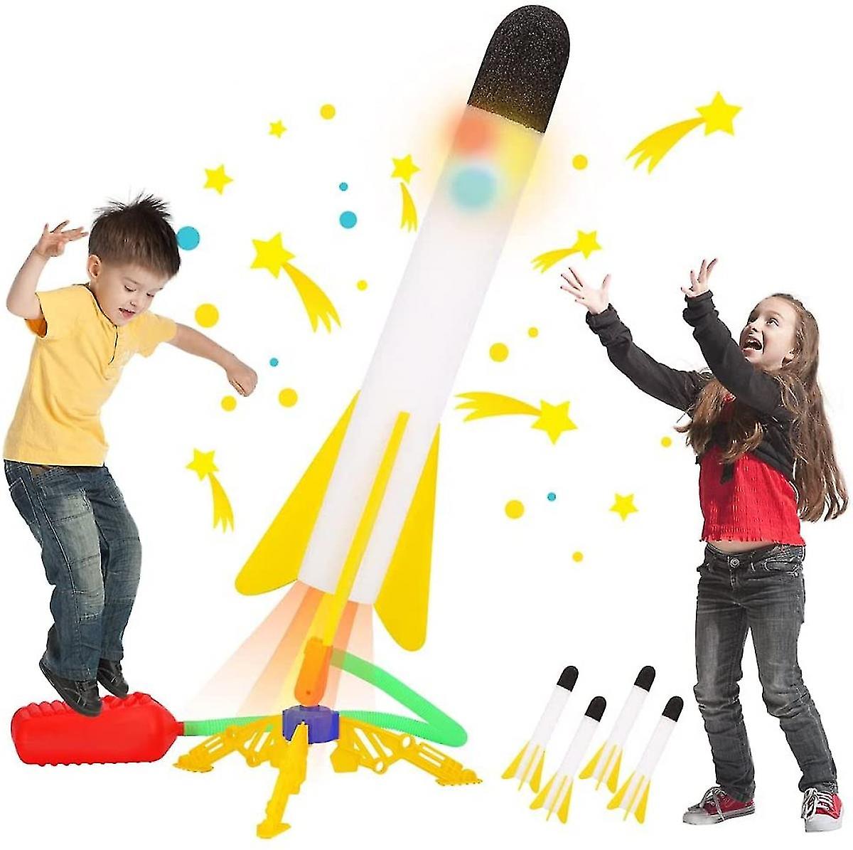 Toy Rocket Launcher For Kids - 4 Colorful Foam Rockets - Shoots Up To 120 Feet And Sturdy Launcher Stand With Kickstand - Fun Outdoor Toy For Kids