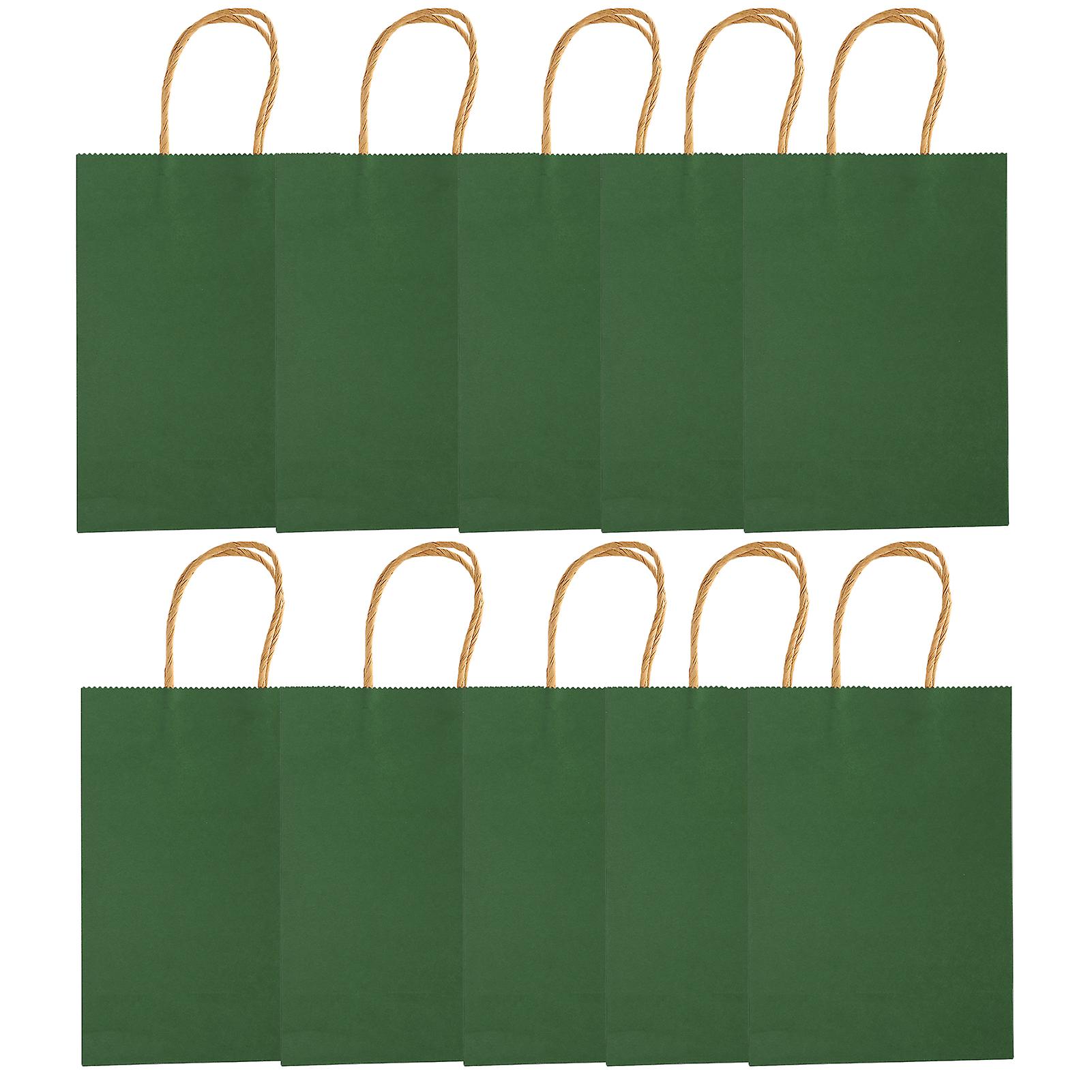 Green Kraft Paper Bags - 10pcs Simple Shopping Packaging with Handles (15 x 8 x 21cm)