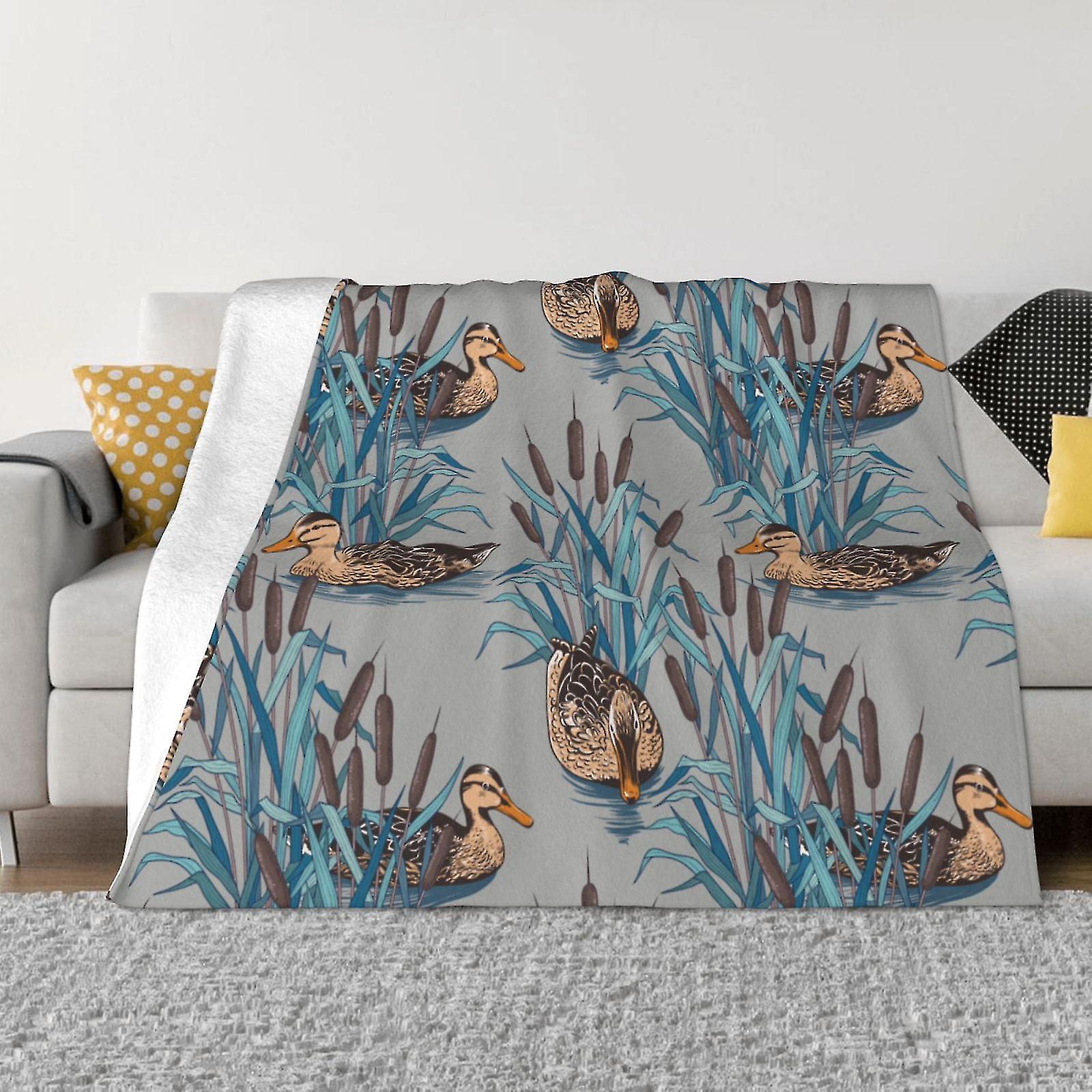 Flannel Throw Tæppe til sofa, Lotus Pond Duck Mønster Seng Sofa Indretning Tæpper til hjemmet soveværelse,-ujki585