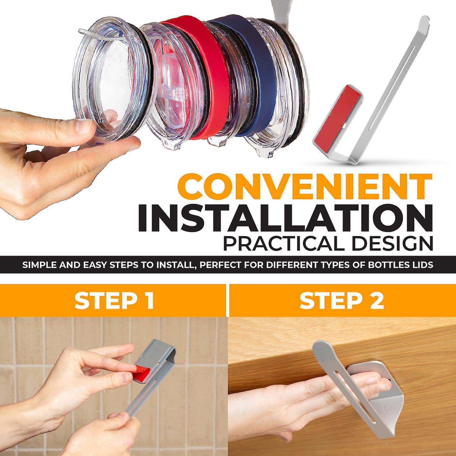 Tumbler Lid Organizer - Horizontal - Self-Adhesive Under-Cabinet Mount, Space-Saving Design