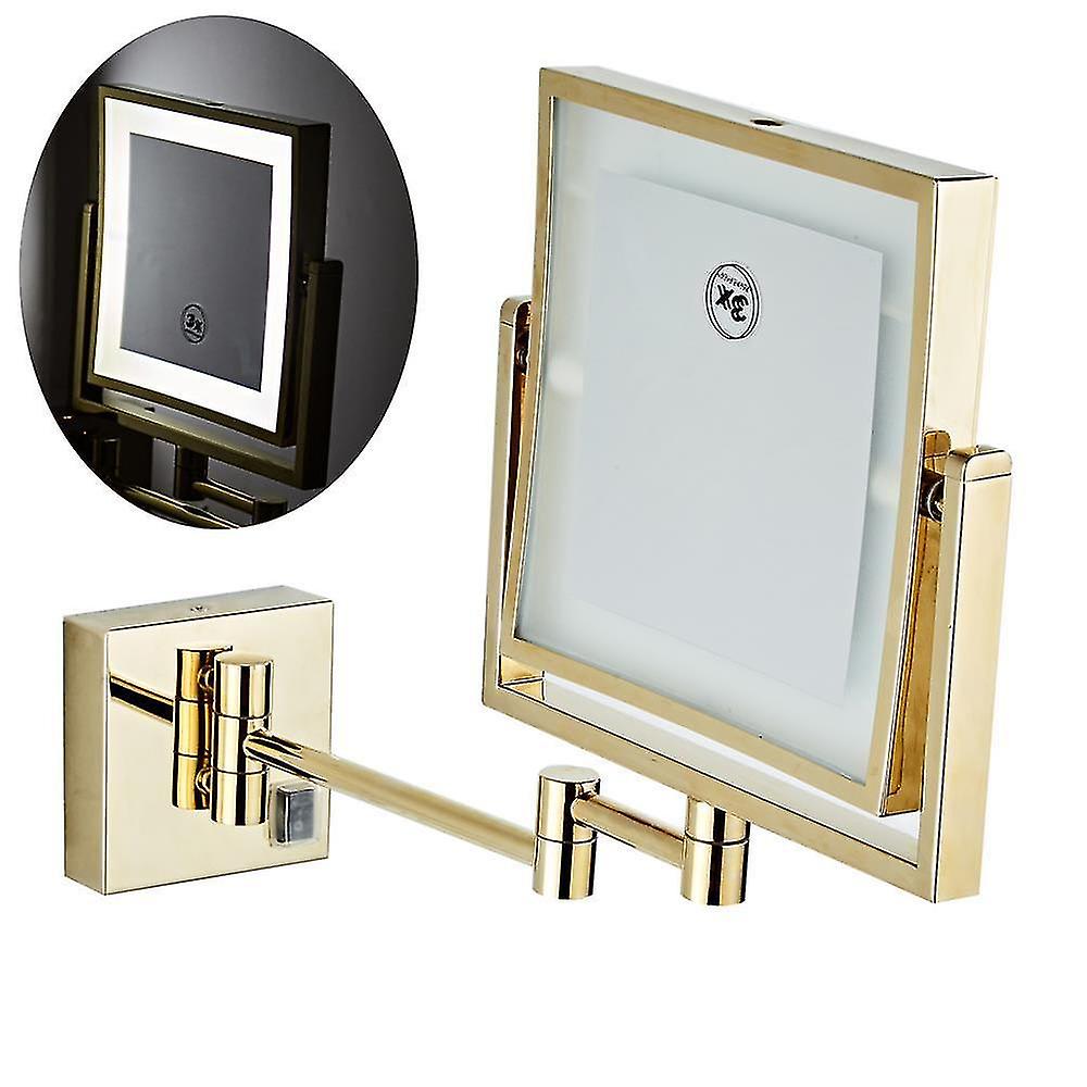 Dressing Mirror 8 Inch Two Side Wall Mounted Gold Square Led Mirror Folding Brass Mirrors