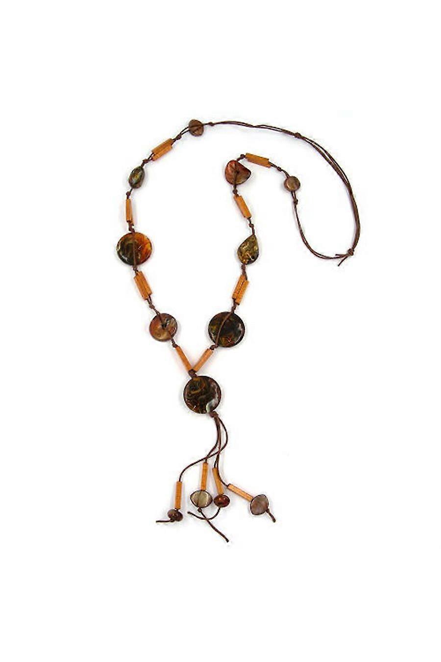 Necklace Disc Brown-marbled Ochre 90cm - Gl02441