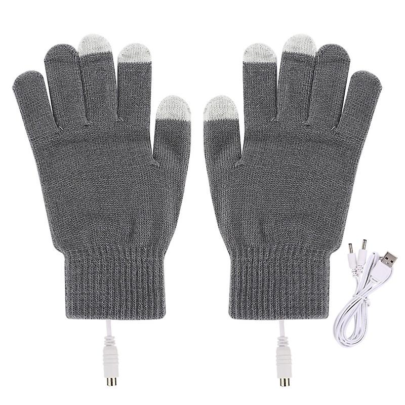 Gray USB Heated Gloves for Men and Women, Winter Heated Mittens with Non-Adjustable Temperature Hand