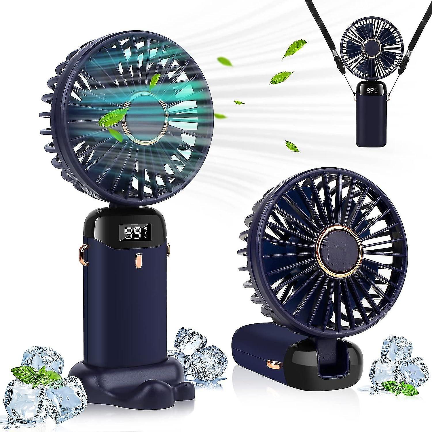 Portable Handheld Fan with Digital Display (Blue)