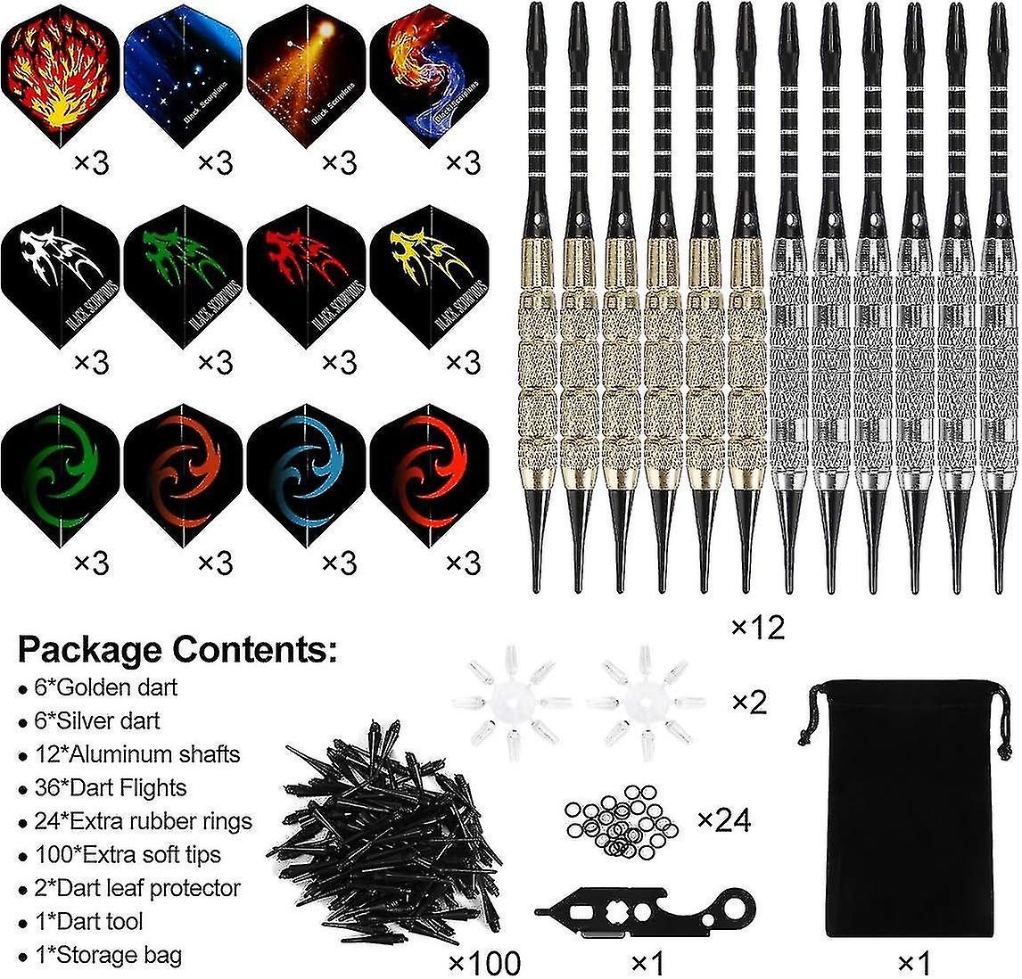 Laserdarts Gold Widow 18g Soft Tip Dart Set – 90% Wolfram, Mit Condor Schäften & Flights, Inkl. Zubehör