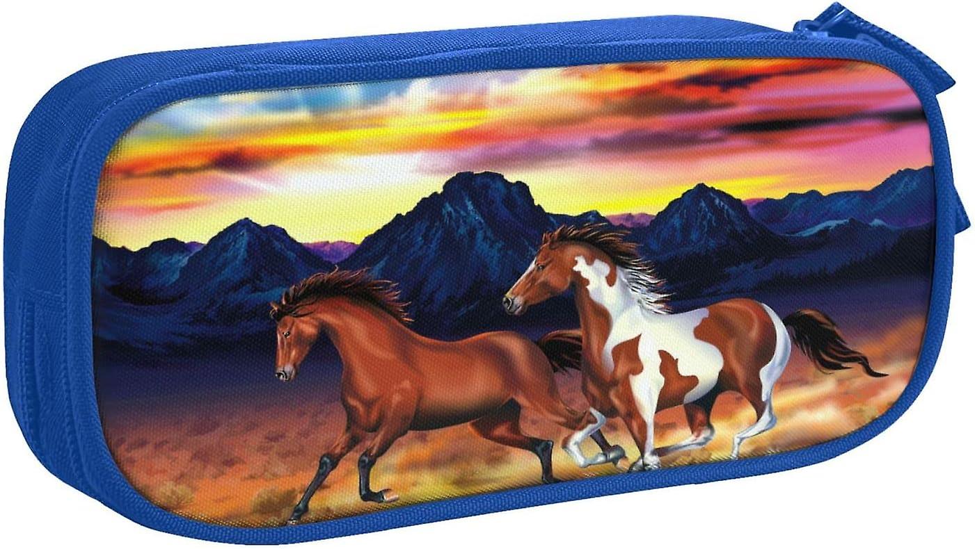 WQ081 الجري الخيول طباعة القلم ، مقلمة كبيرة سعة كبيرة 3 مقصورات قماش قلم رصاص الحقيبة