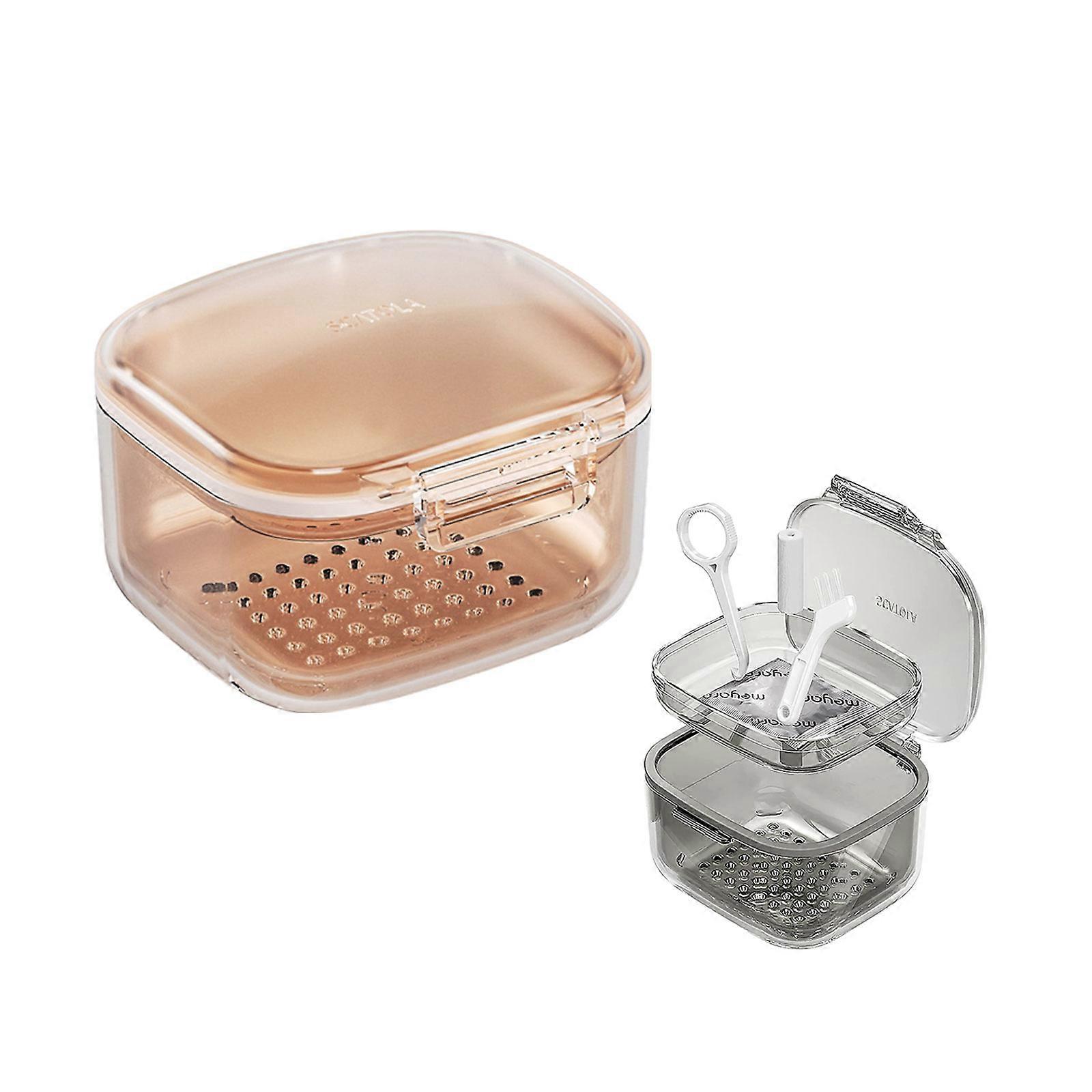 Denture Cleaning Cup Three Layer Aligners Retainers Orthodontic Storage Box With Drain Layer Portable Dentures Soak Cup