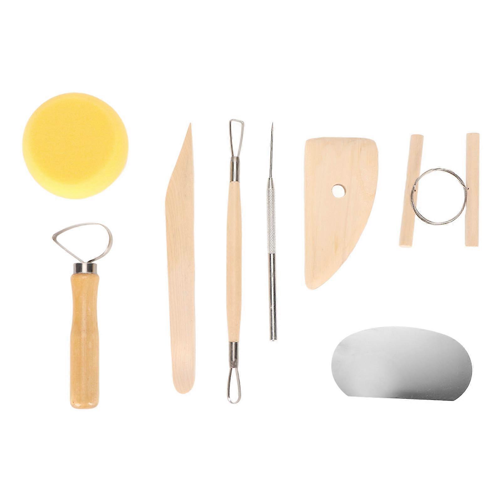8Pcs Clay Sculpting Tools Wooden Handle Stainless Steel High Hardness Modeling Clay Tools for Carving Craft DIY