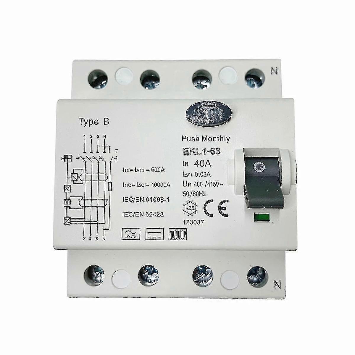 Type B Rccb Residual Current Circuit Breaker 10ka 4 Pole 40a 30ma Rcd Elcb Ekl1-63 Type B Rcd Leakage
