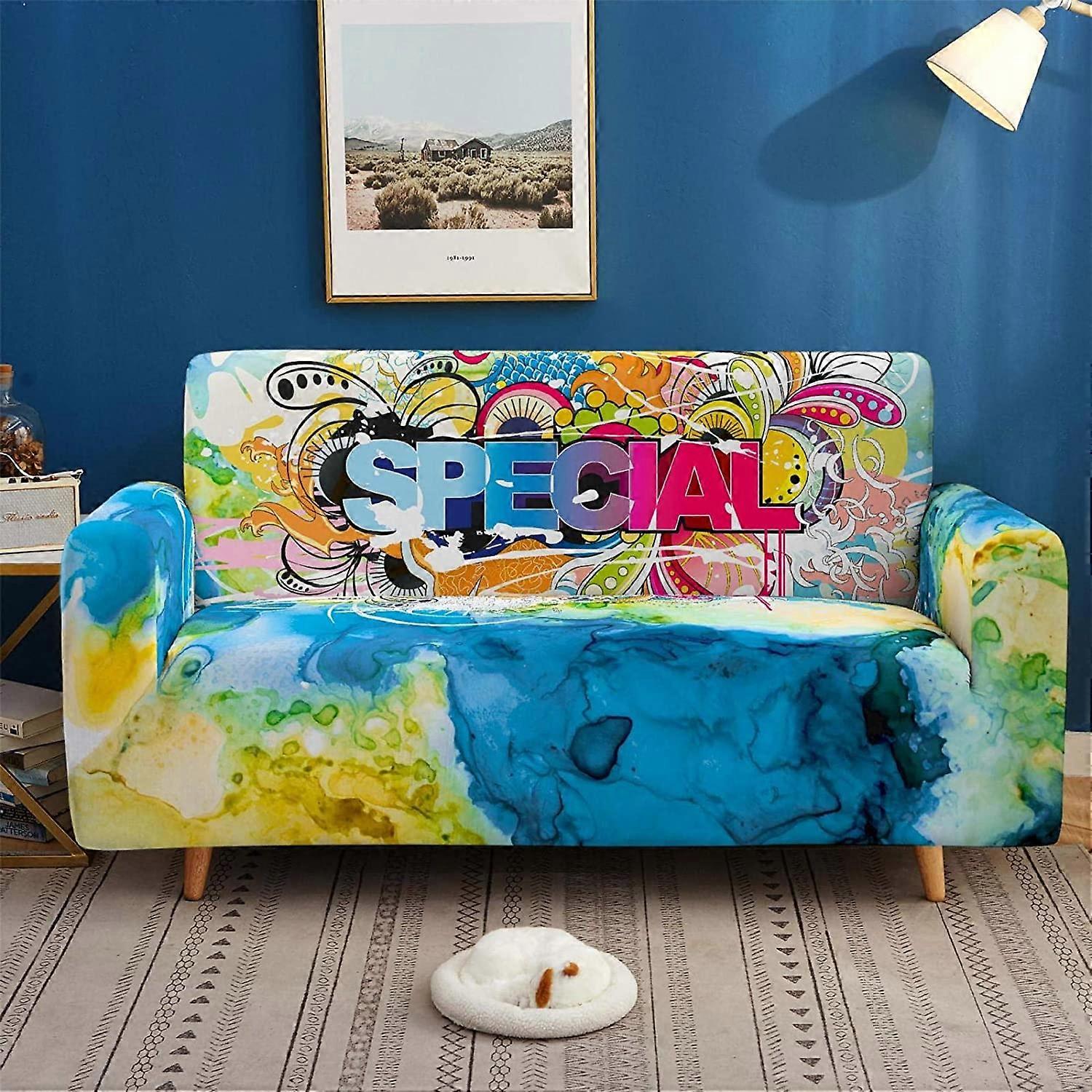 Colorful Pattern Sofa Cover Super Strong Elastic Dustproof Sofa Cover 3 Seater