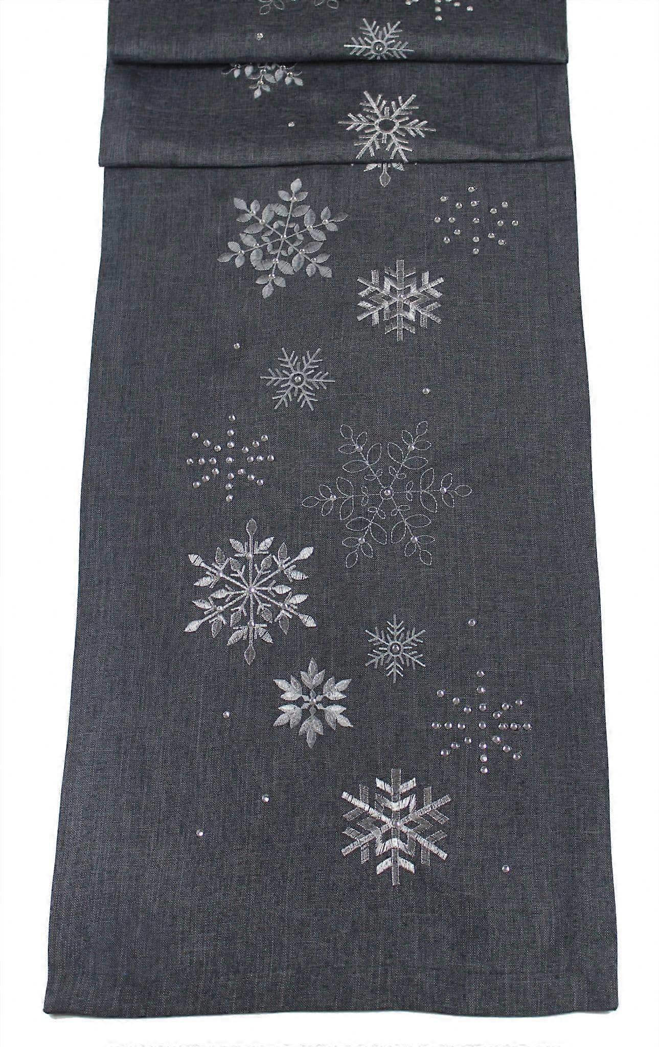 Snowflake Surprise Embroidered Christmas Table Runner - 14" x 75"