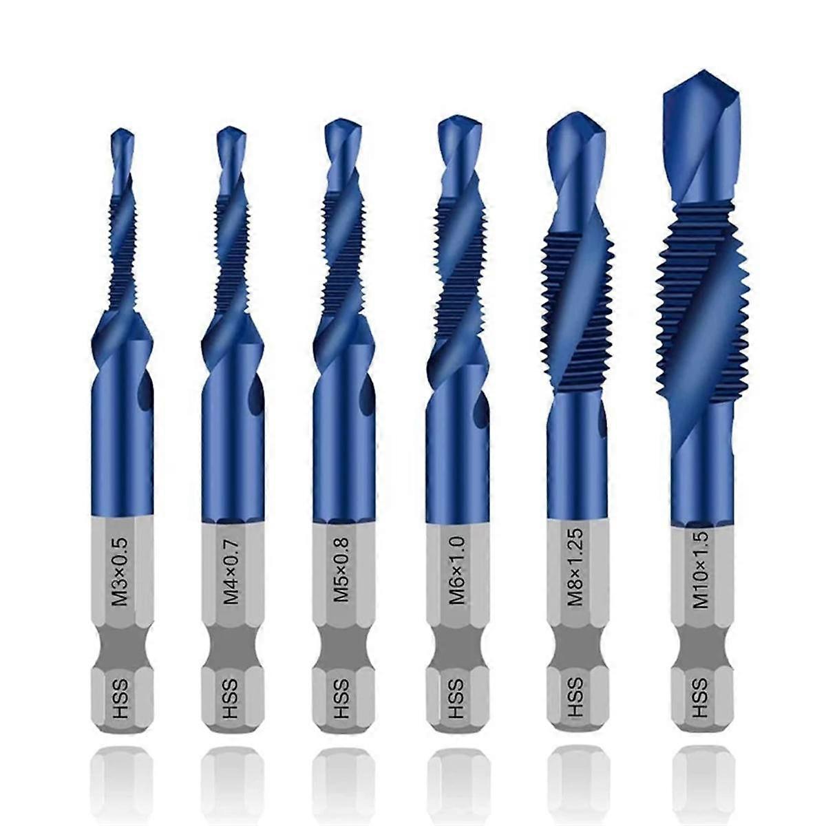 6 pezzi di trapano con maschiatore composito placcato in titanio 4341 in acciaio rapido e maschiatore per macchina integrata M3 M5 M6 M8 M10