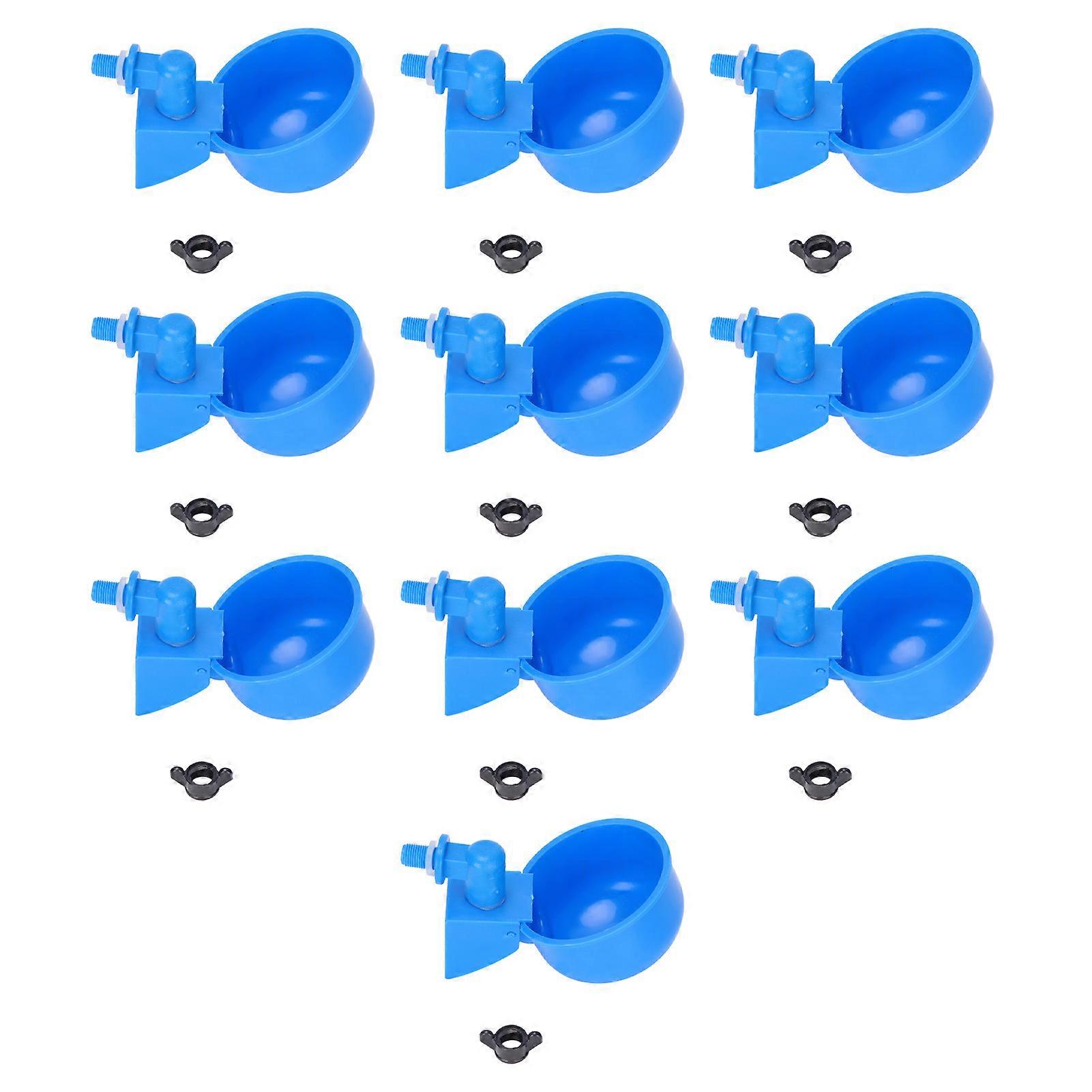 10pcs Automatic Poultry Waterer Chicken Watering Cups with Nuts for Ducks Geese Pigeons Quails Blue