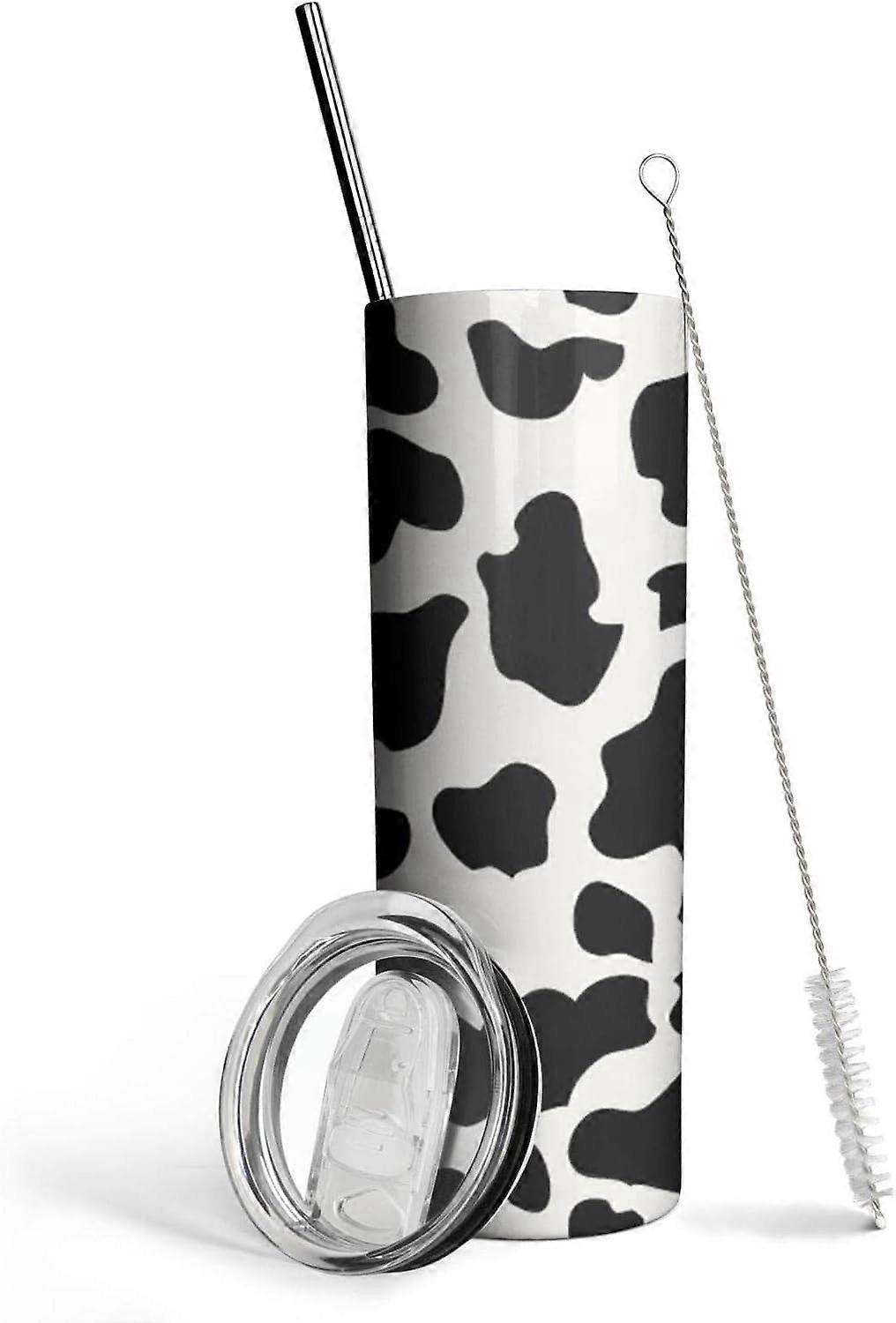 كوب قهوة بطبعة بقرة - بهلوان معزول من الفولاذ المقاوم للصدأ - بهلوان نحيف للأبقار 20 أونصة - ديكور بطبعة بقرة - هدية عيد الميلاد - هدايا بقرة للنساء