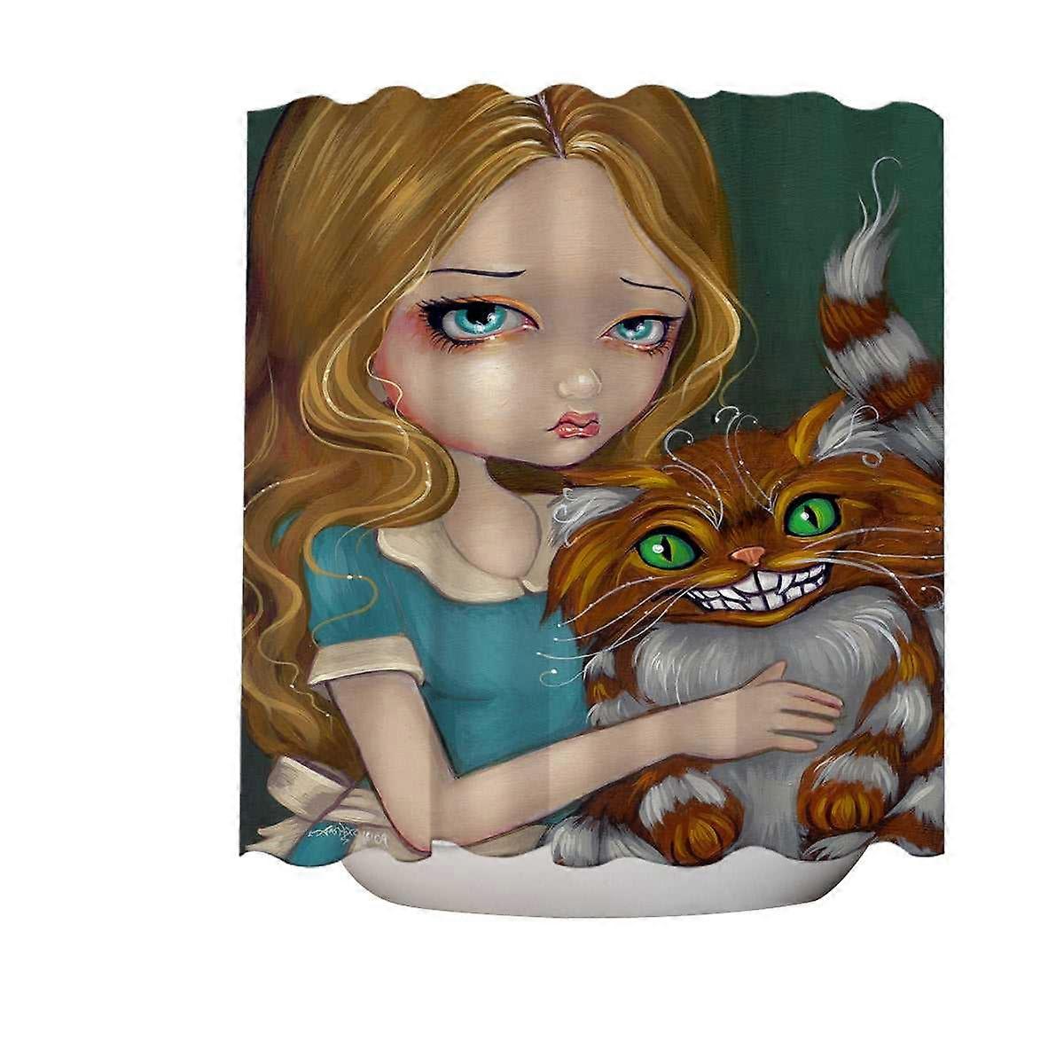 Cute Fantasy Art Alice Cuddling the Cheshire Cat Shower Curtain
