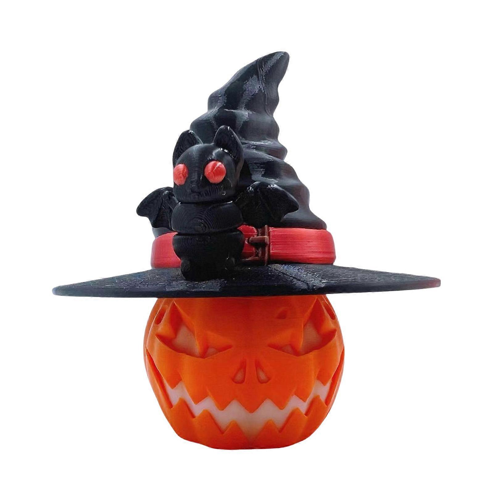 3D Printed Halloween Pumpkin Figurine Colorful Bat Witch Hat Pumpkin Head Fidget Toy Home Office Desktop Decoration Party Ornament