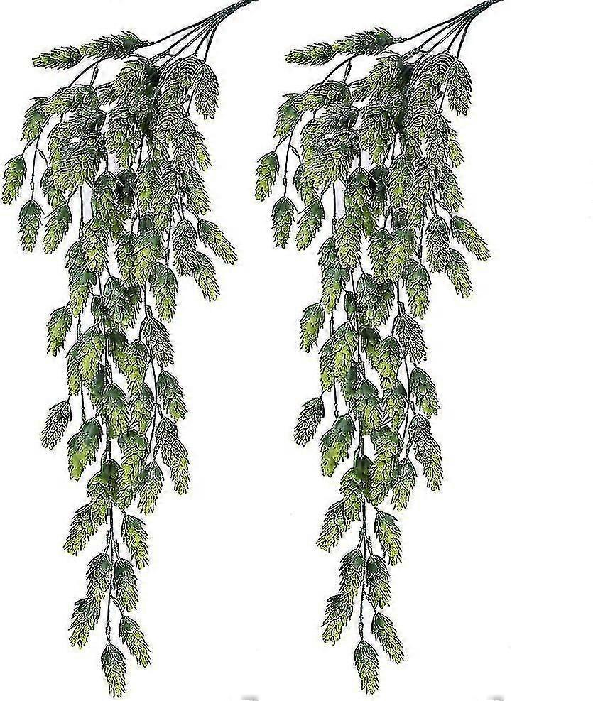 2 Pcs Artificial Hops Flower Vine Garland Plant Fake Hanging Vine Hops Faux Hops Artificial Hanging Plants In Frosted Green Each 29.5" For Indoor Outd
