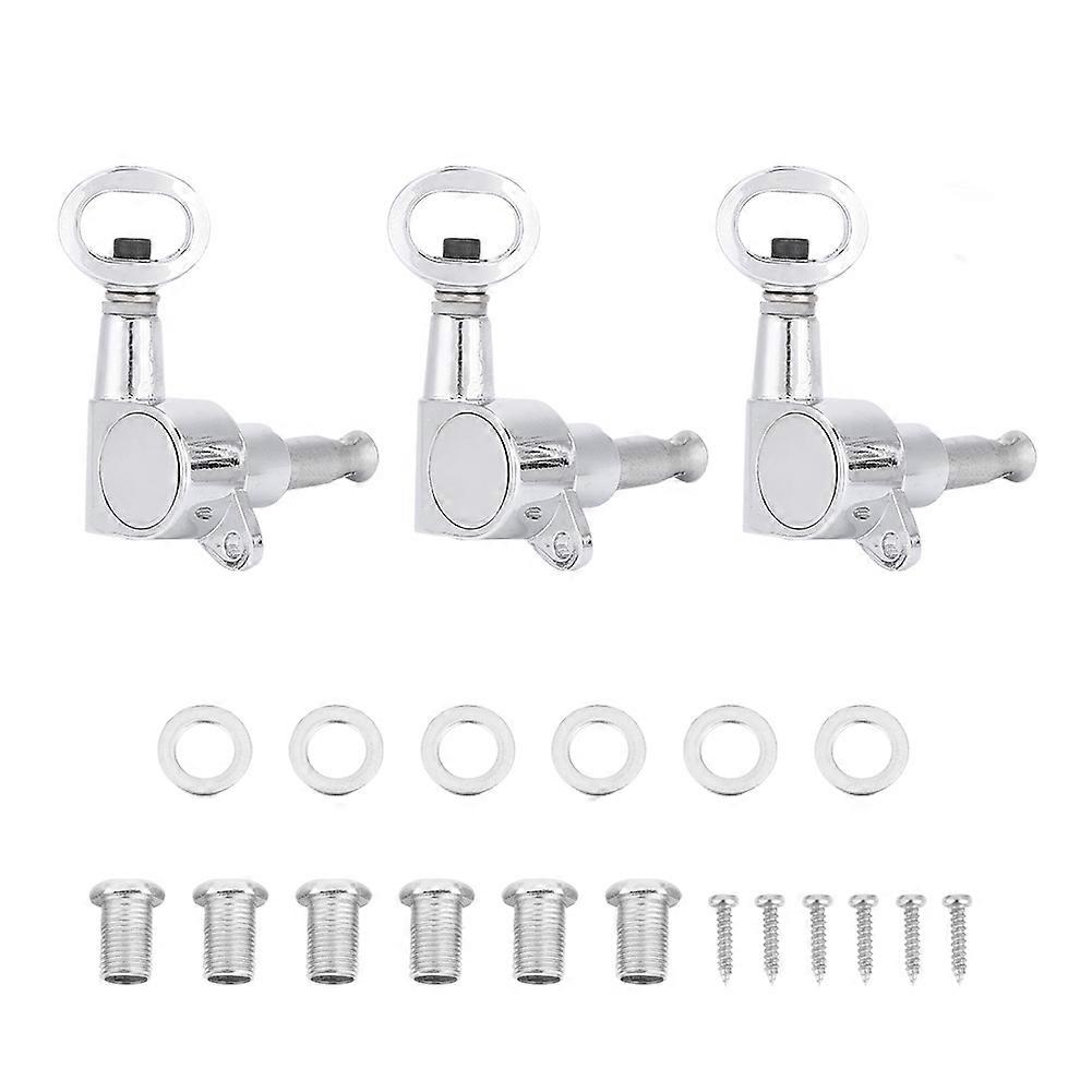 Hollow Handle Tuning Pegs Locking Machine Heads for AcousticElectricGuitar (Silver 6R)