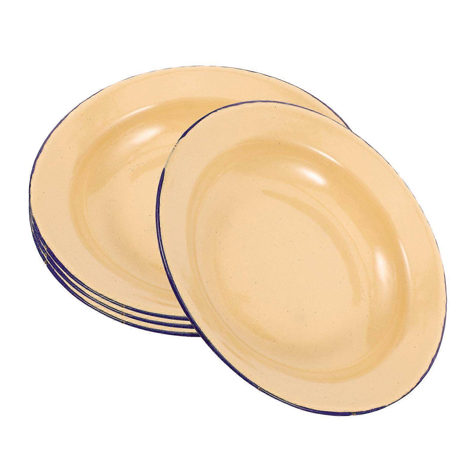 4Pcs Enamel Plates Unbreakable Enamelware Dinner Serving Platter Tray Salad Pasta Plate