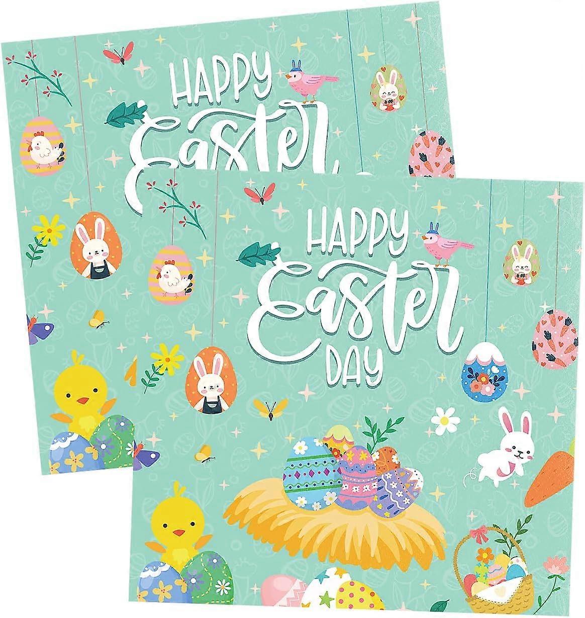 24 Pcs Easter Napkins Paper,33cm Disposable Serviettes Tissue Paper with Egg Bunny Rabbit Chick