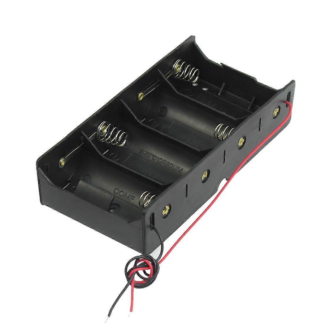 Black 4 x 1.5V D Battery Holder Storage Case Box w Wire Leads