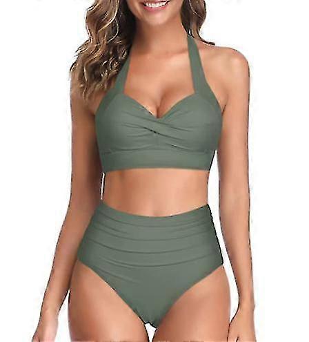 Γυναικεία Νέα Άφιξη Δύο Κομμάτια Vintage Halter Ψηλόμεσο Μπικίνι Μαγιό