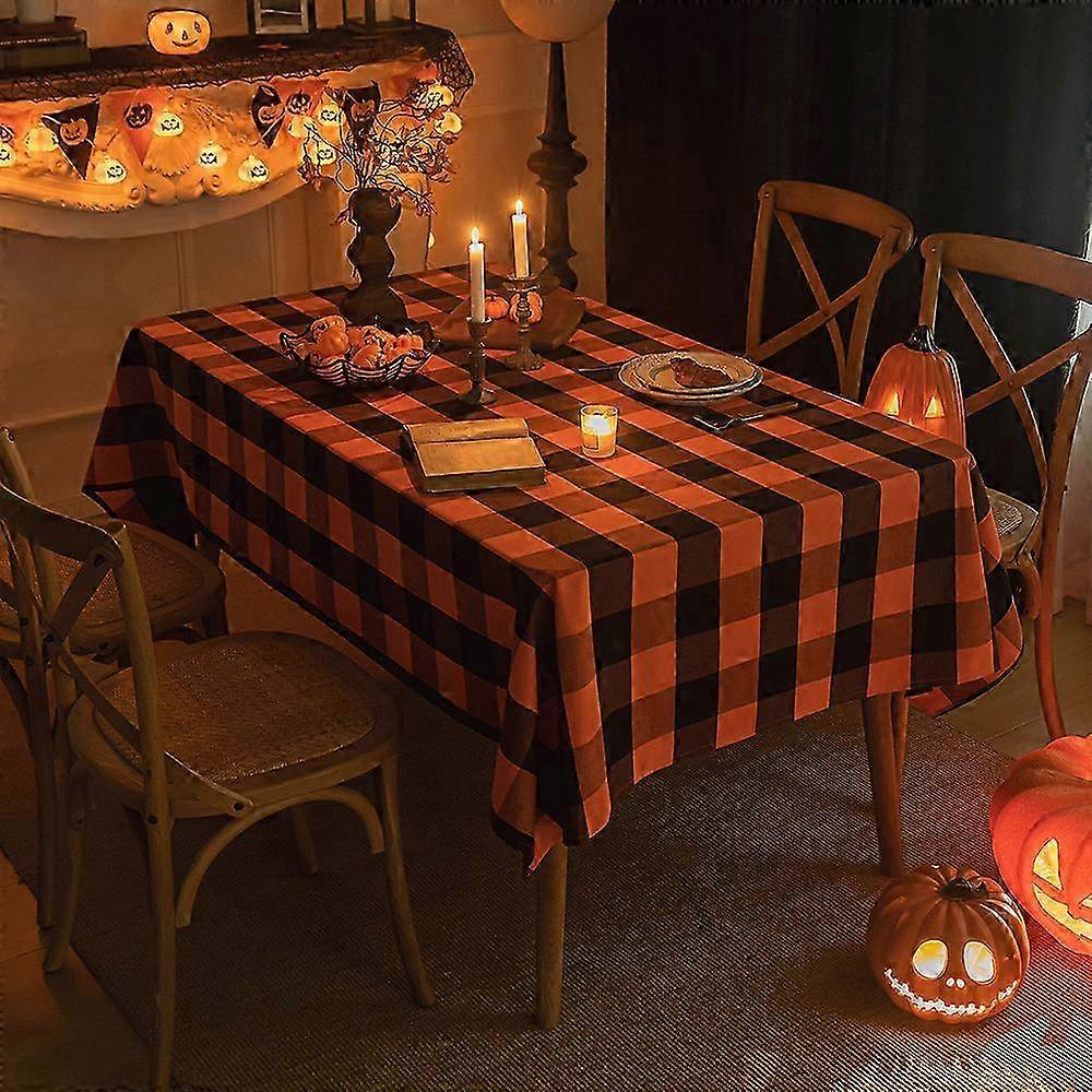 Hot Orange Black Checkered Polyester Halloween Festive Dining Table Decoration Tablecloth