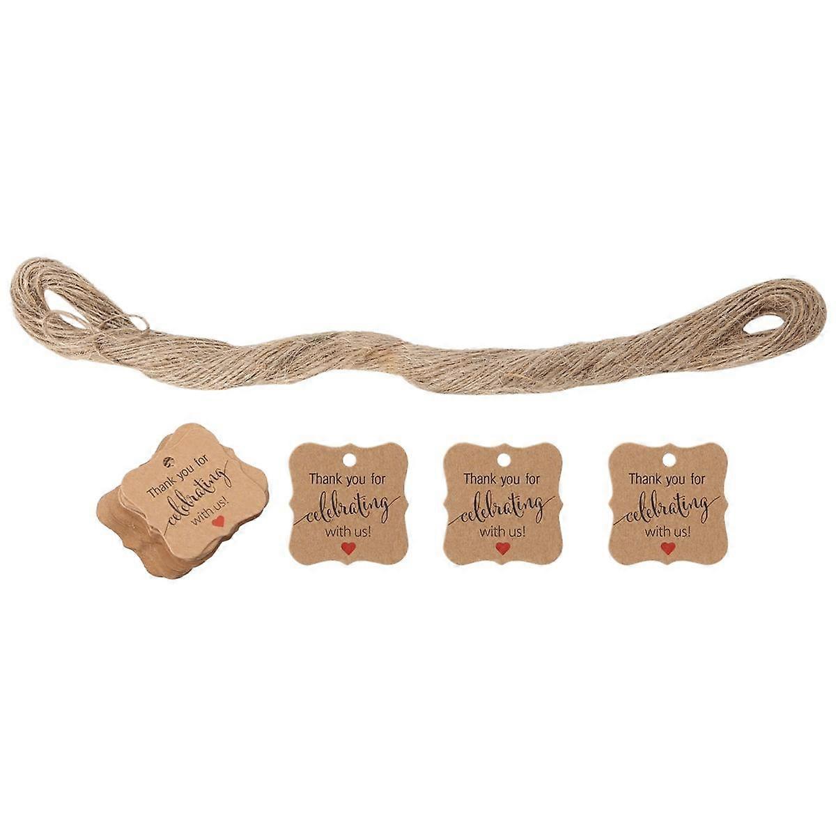 100 Pcs Thank You for Celebrating with Us Tags Kraft Paper Gift Wrap Tags with Natural Twine for Ba