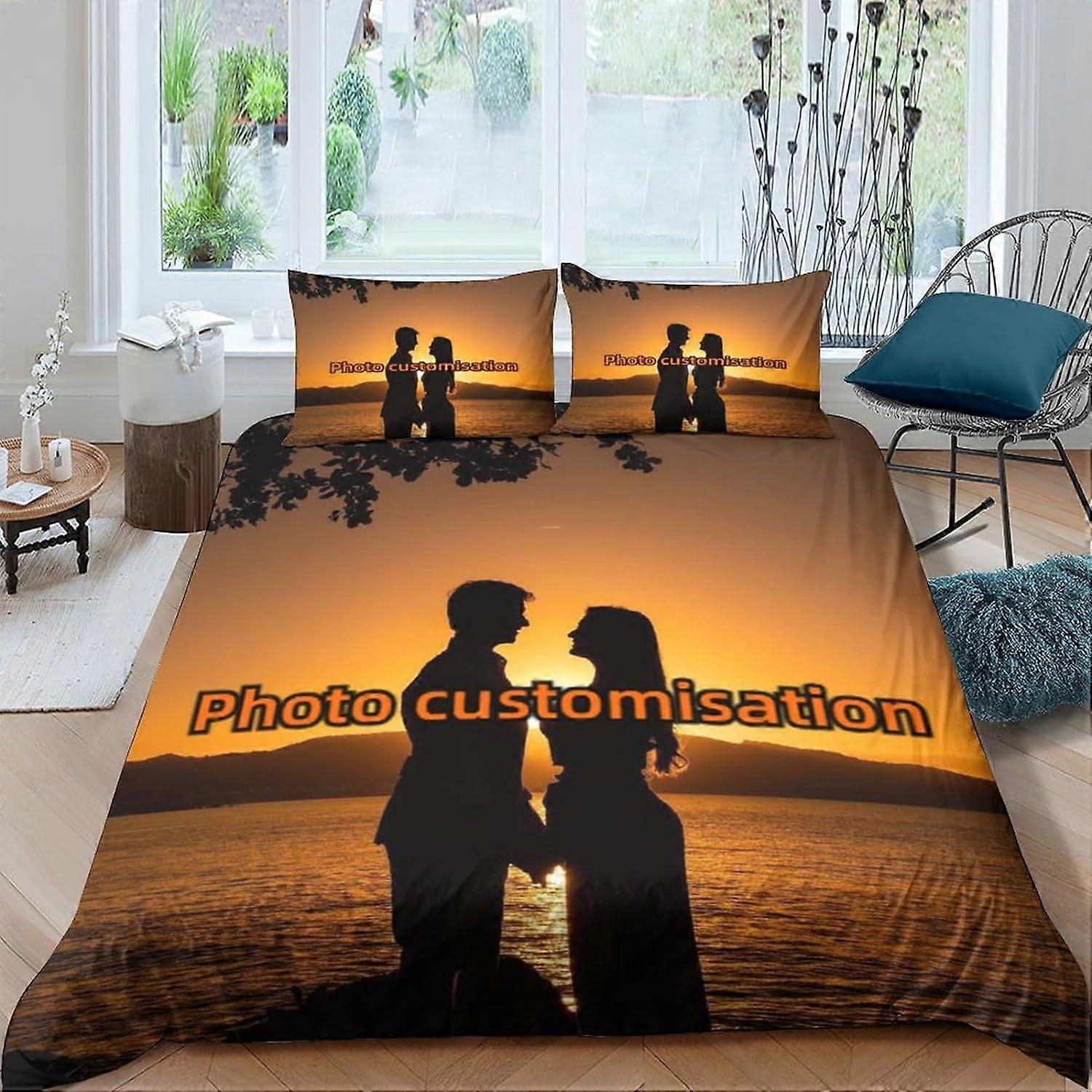 Photo Customization Printed Duvet Cover DIY Customization Microfiber Bedding Set with Zipper, Duvet Sets with Pillowcases for Boys