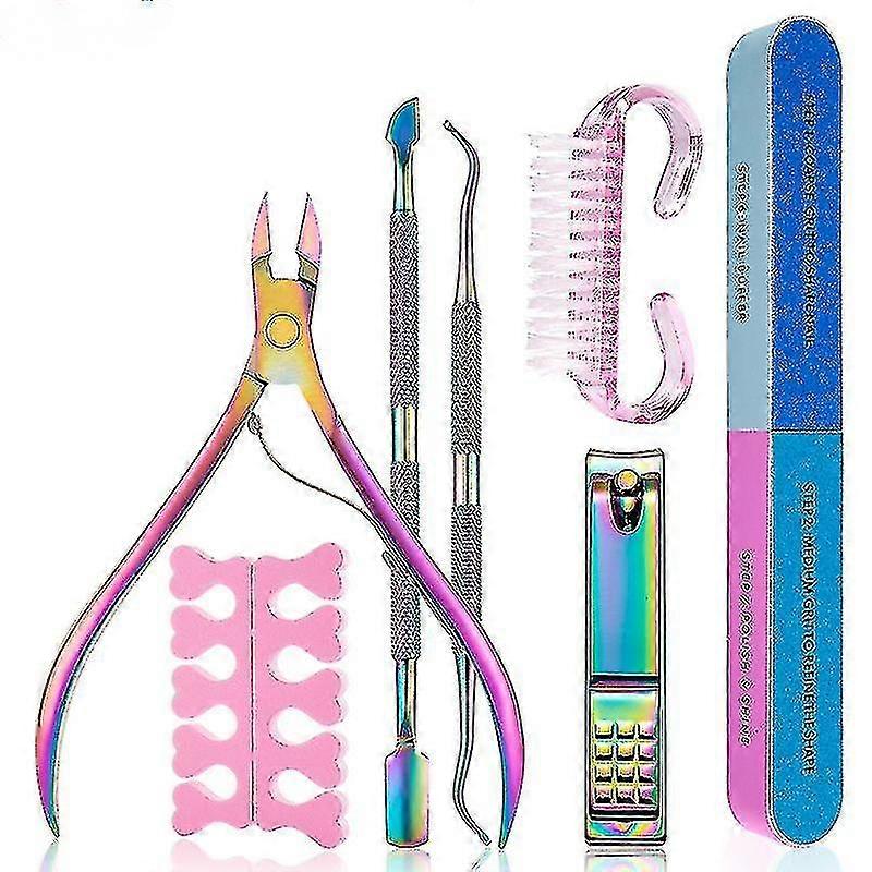 7 قطعة مسمار كليبرز مجموعة. مقص الجلد الميت، الأظافر كليبرز، أدوات الأظافر، الصلب دفع فرشاة القرن، القطن مانيكير أداة الرعاية