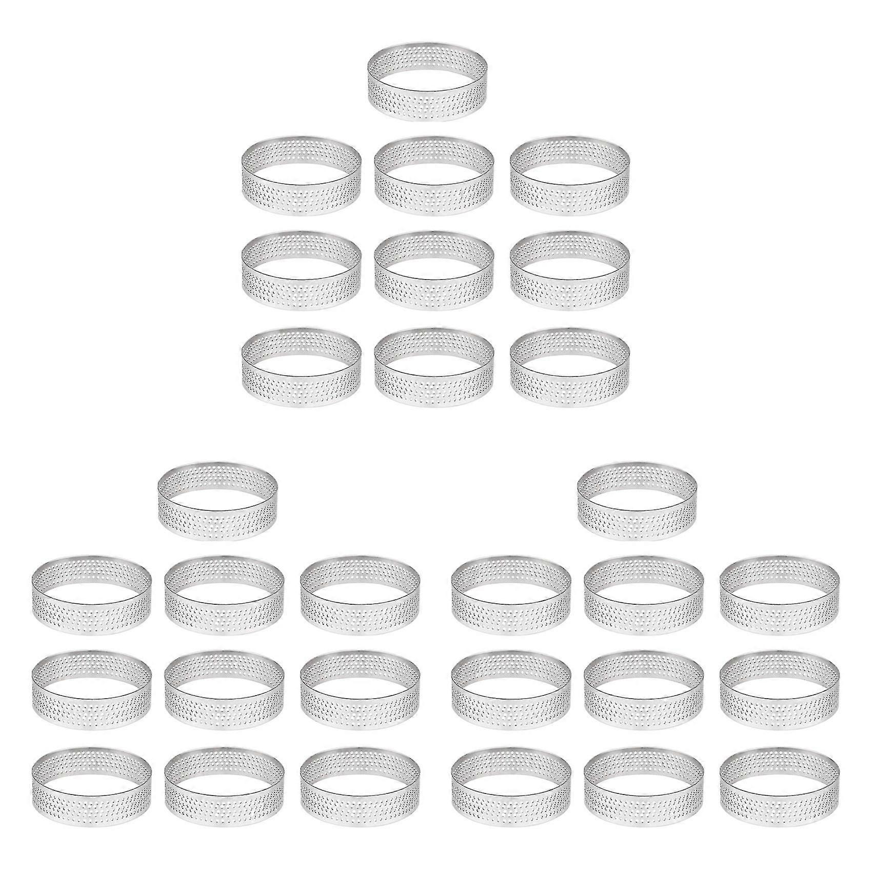 30pcs 4.5cmラウンドステンレス穴あきシームレスタルトリングキッシュリングタルトパンパイタルトリングH付き