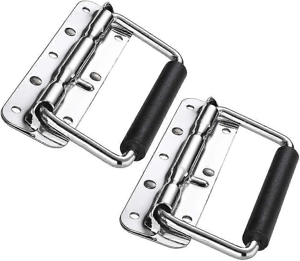 Folding Crate Handles, Chest Ring Pull Handle Spring Folding Handle With Rubber Grip For Toolbox Replacement Storage Boxes (140x40mm)