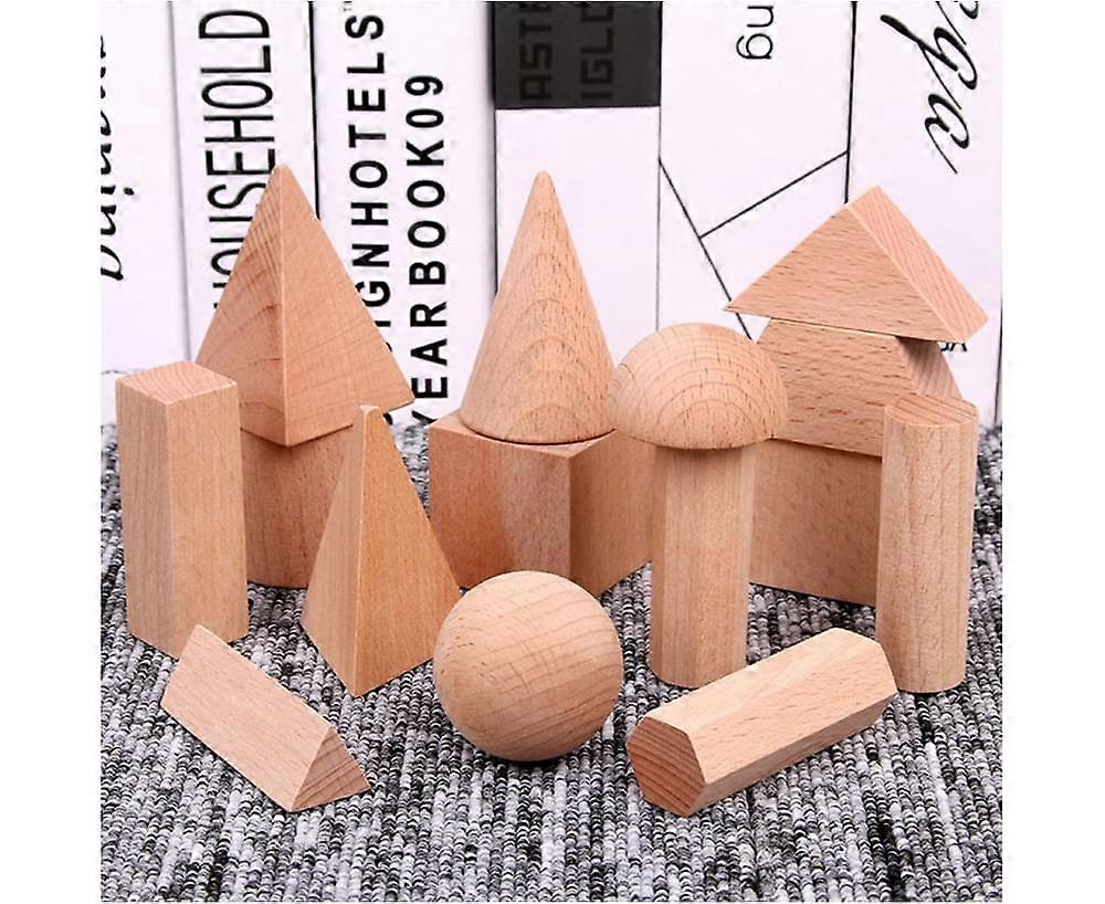 15Pcs Wooden Blank 3D Geometry Solid Blocks Kids Learning Math Educational Toy