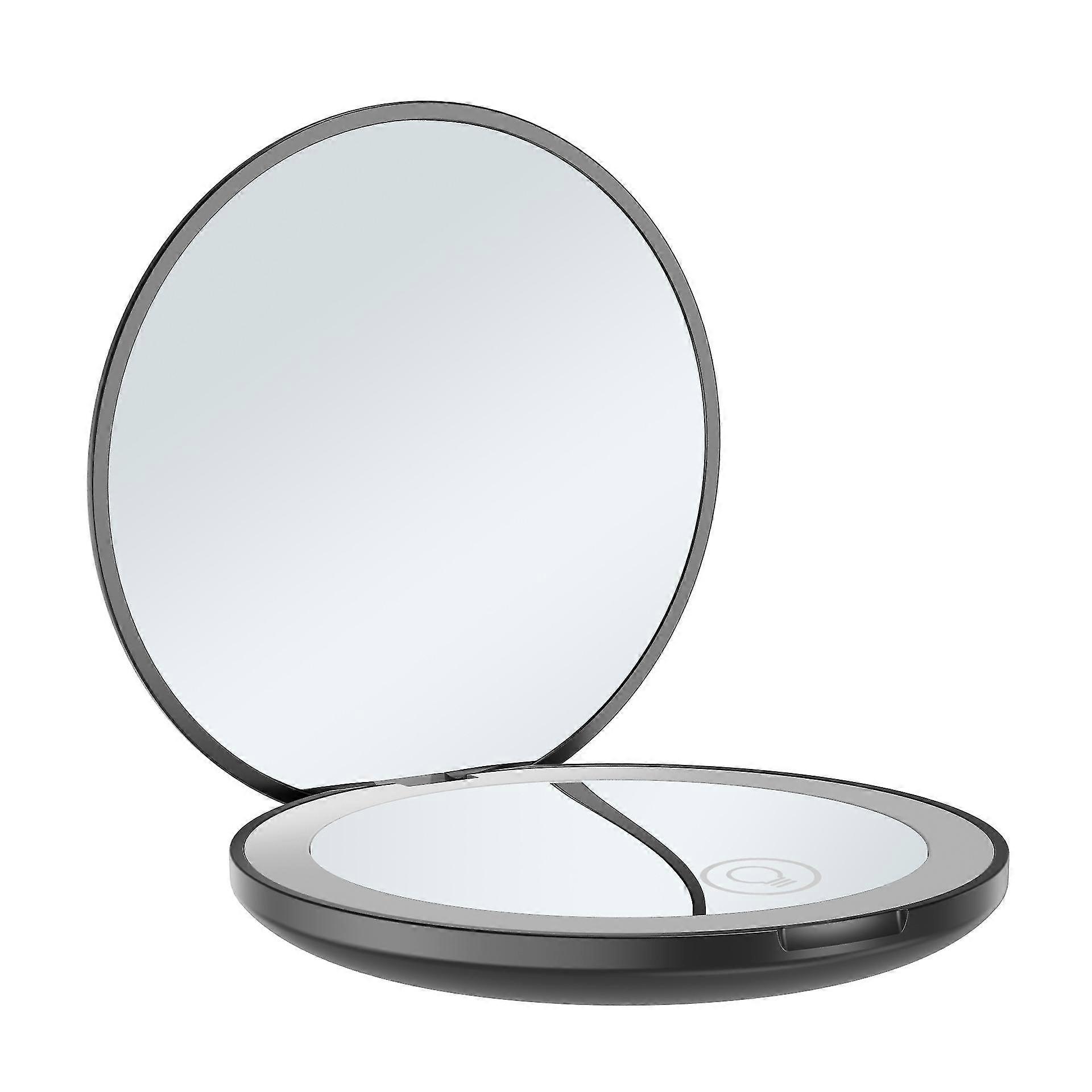 10x Magnifying Handheld Makeup Mirror With 12 Leds Lights Round Handheld Rechargeable Mirror