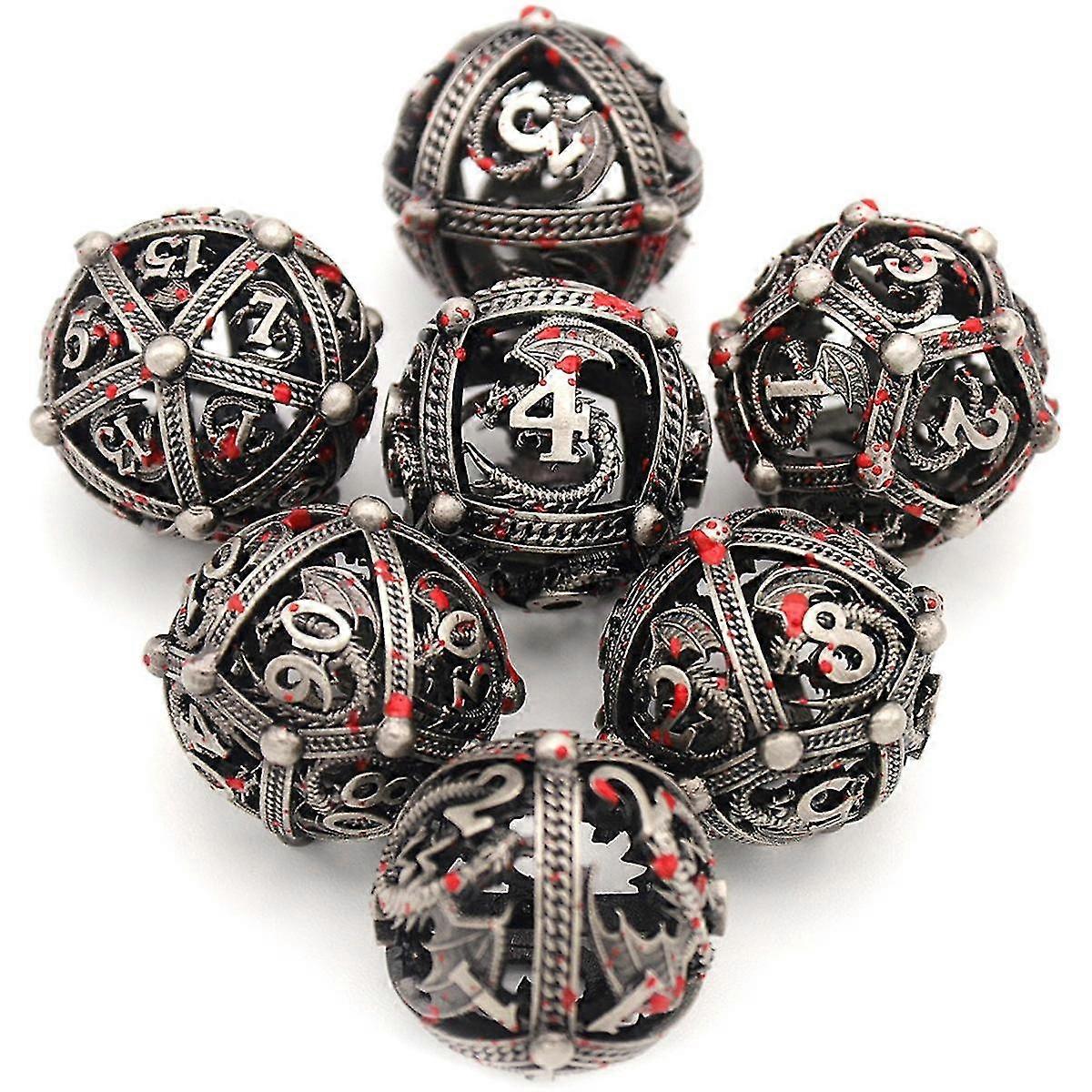 Metal Dice, 7 PCS Heavy Solid Metallic Dragon Dice Set for Dungeons and Dragon Tabletop Game C