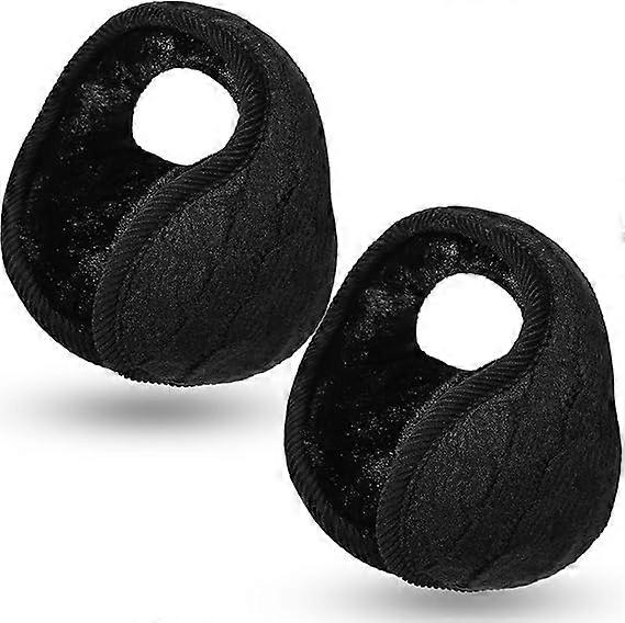 201515cm 2 Pieces Foldable Ear Warmers Adjustable Knitted Earmuffs with Fuzzy Fleece Lining Unisex Furry Winter Earmuffs
