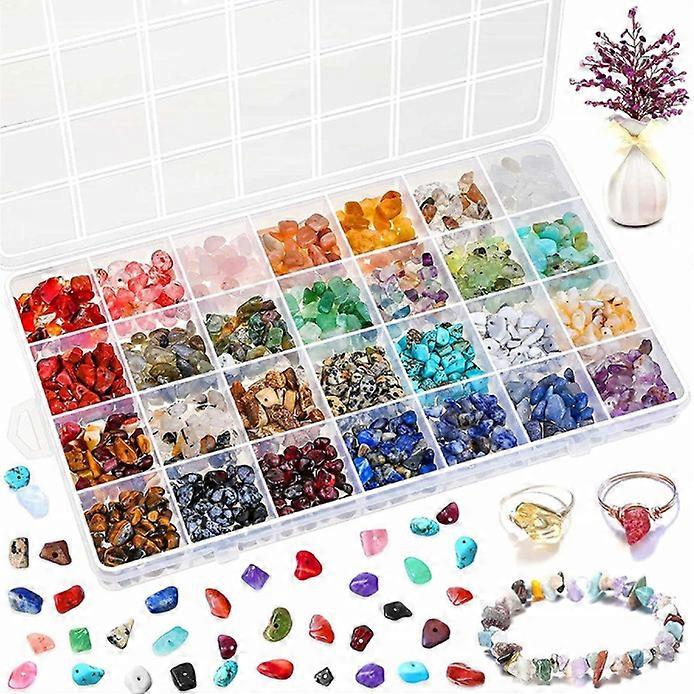 28 Ring Making Kits Natural Gem Beads Irregular Chips Stone Beads Kit