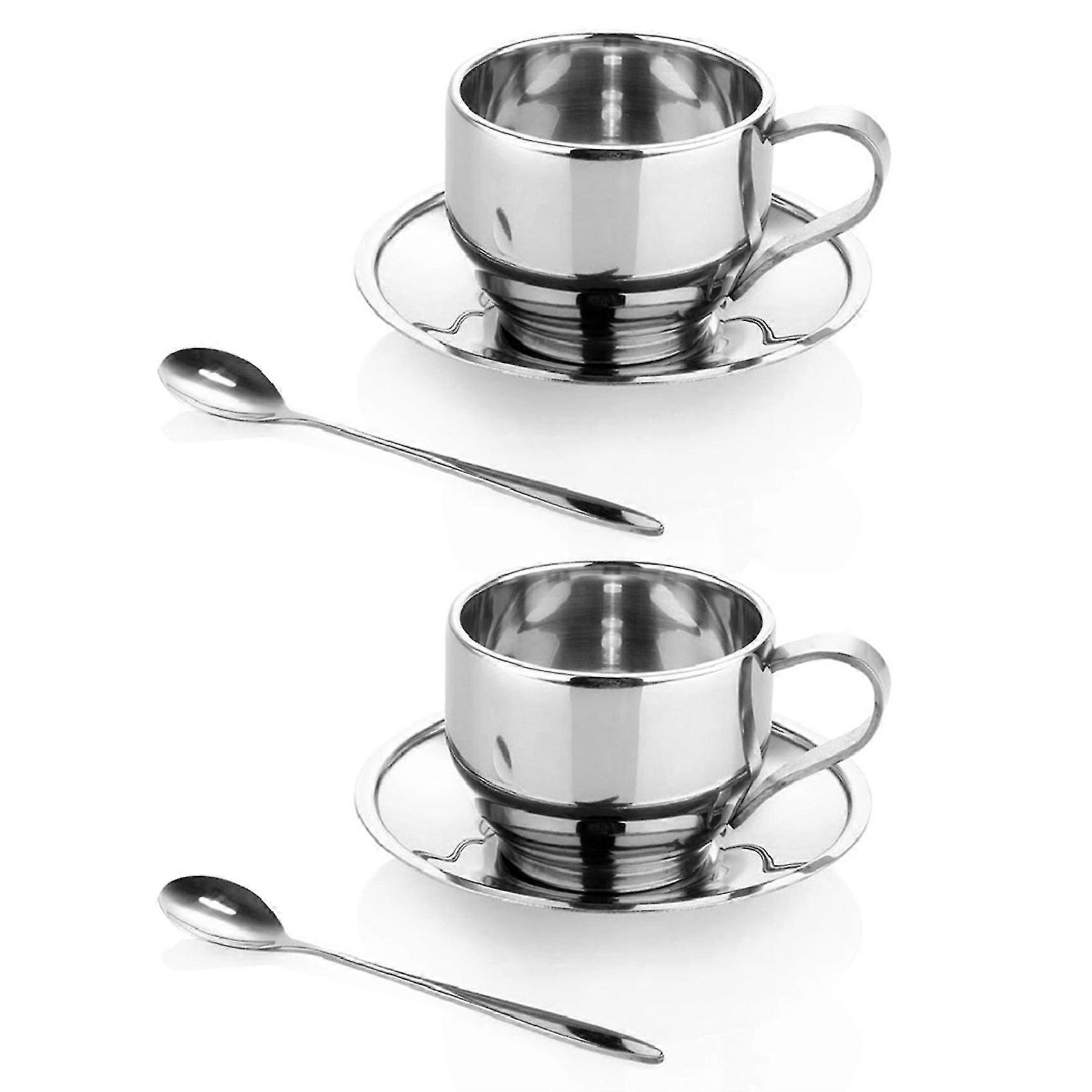 2x Stainless Steel Coffee Cups Set / Coffee Set / Tea Cups Set / Tea Set, Coffee Cups With Saucer