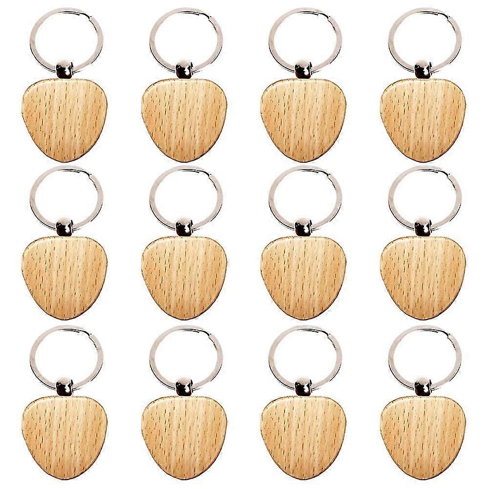 12pcs Blank Heart-shaped Wooden Key Chain Diy Wood Keychains Key Tags Diy Gifts