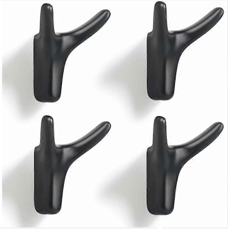 4 Pieces Double Wall Coat HookHeavy Duty Wall Hook Made of Solid Zinc Alloy Door Hooks for Entryway (Black)