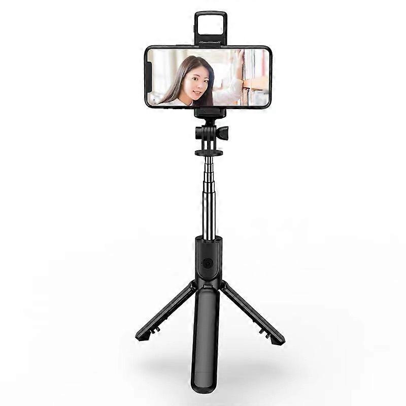 Retractable mobile stand tripod with fill light, black