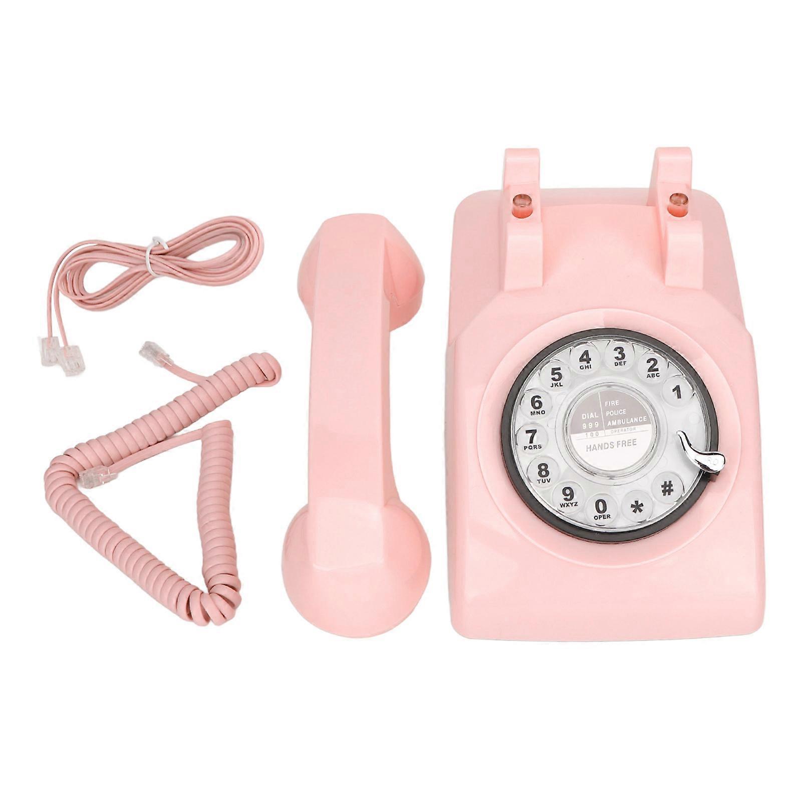 Retro Rotary Telephone Corded Old Fashioned Vintage Home Phone with Mechanical Ringer and Speaker Function Pink