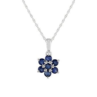 Floral Round Sapphire Cluster Pendant Necklace in 925...
