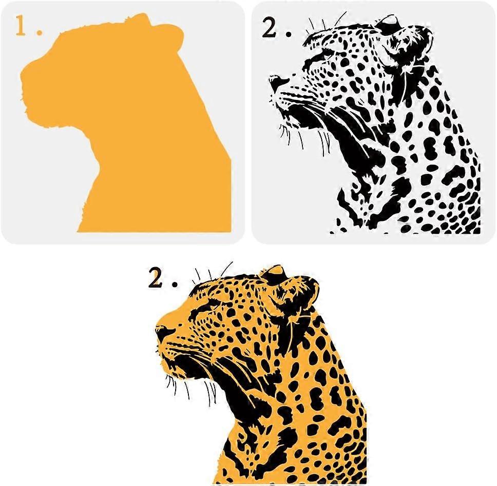 2 PCS Layered Leopard Painting Stencil 11.8x11.8" Reusable Leopard Silhouette Stencil for Painting DIY Leopard Stencil Animal Theme Stencil for Painti