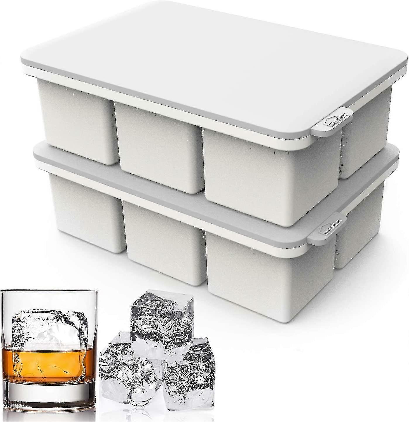 Large Square Ice Cube Tray with lid, Big Block Ice Cube 2 Inch, Giant Cocktail Silicone Ice Maker, Scotch Whiskey Ice Cube, Easy Release Reusable Ice