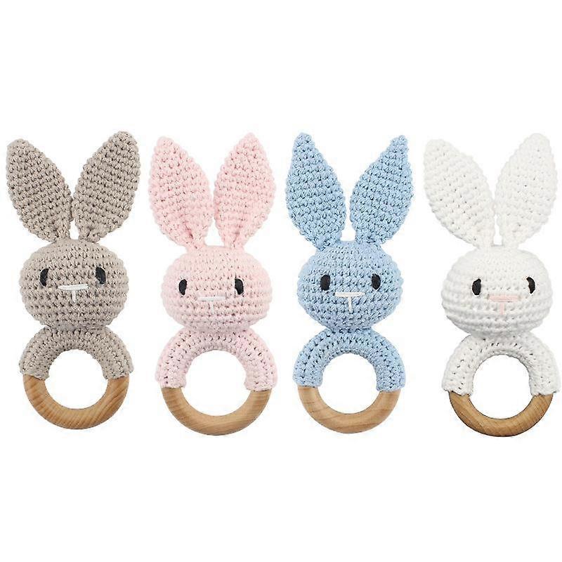 1pc Baby Rattle Toy Wooden Teething Ring Baby Handmade Rabbit Rattle Grasping Toy Teether Gift for Newborn Babies Girls and Boys