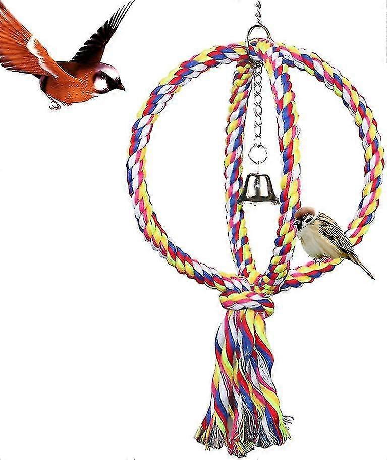 バードパーチオウムコットンロープバンジーバードトイベル付き球形スイングパーチトイダブルレインボーリング付き