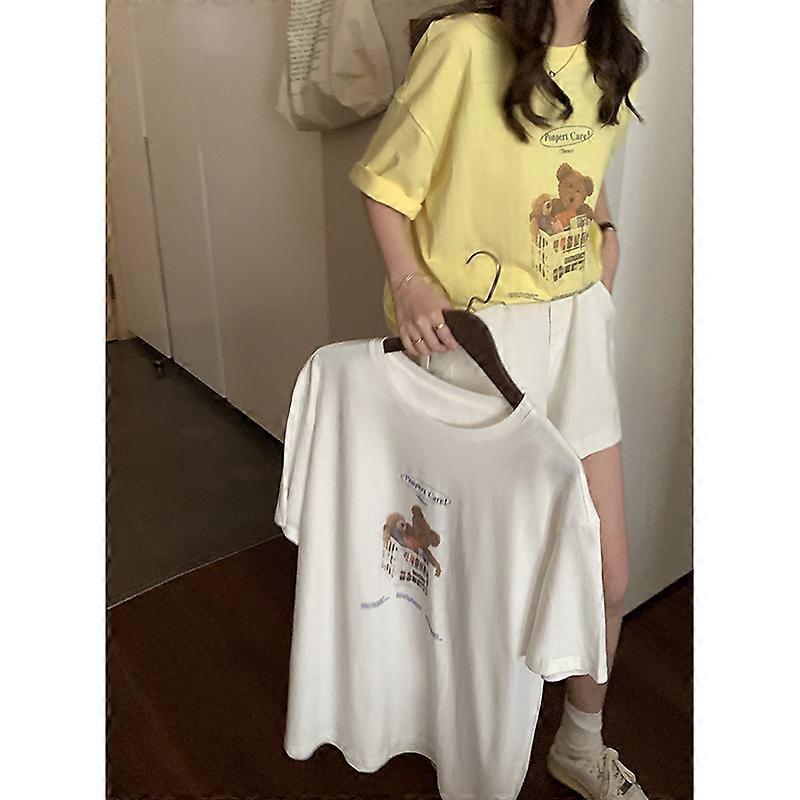 Huang Zheng bear print T-shirt women's 2022 summer and Korean version loose and thin leisure age reducing short sleeve top 122td2242