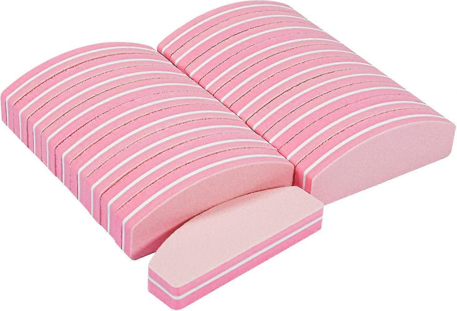 Mini Nail Buffer Block, 20pcs Nail Files And Buffers, Half Moon Manicure Tools Kit(pink)